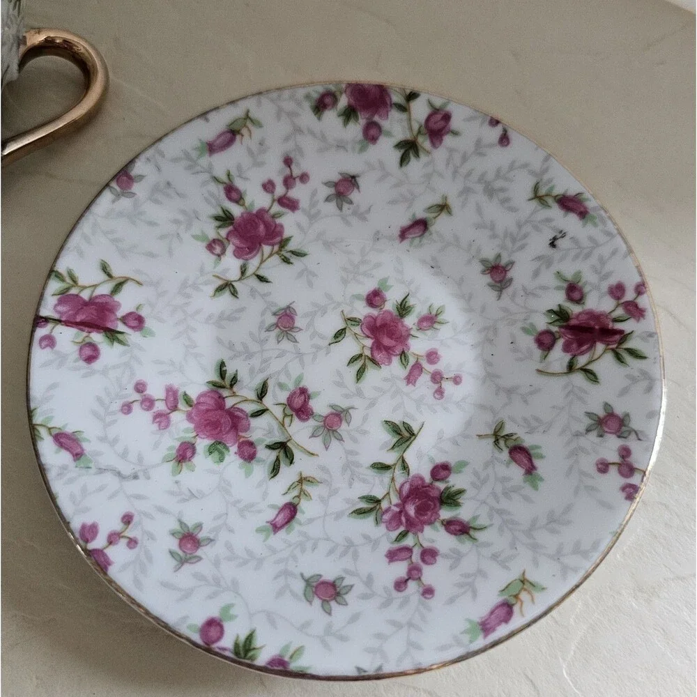Vintage Norcrest Pink Floral Chintz Demitasse Cup And Saucer